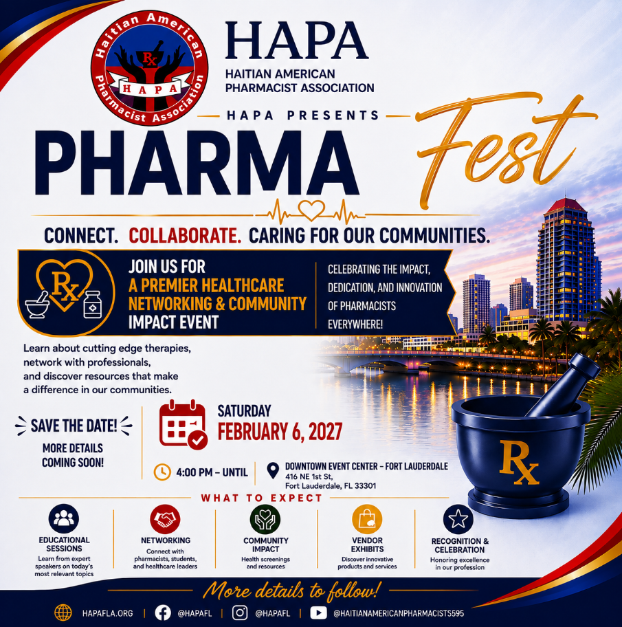 Pharma-Fest 2027 save-the-date flyer — Saturday, February 6, 2027 from 4:00 PM, Downtown Event Center, 416 NE 1st St, Fort Lauderdale.